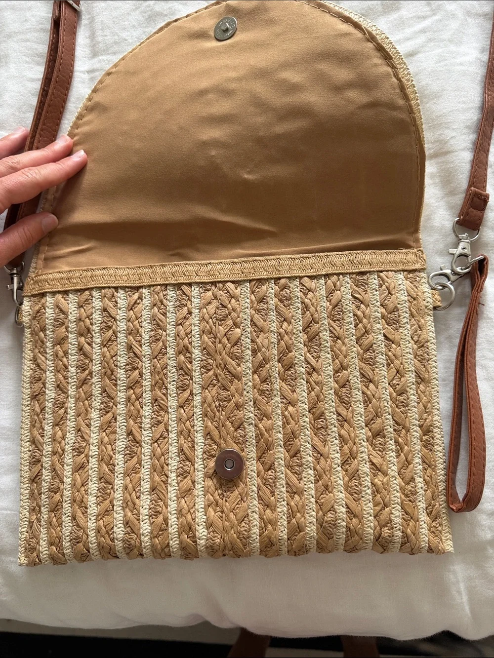 Woven Straw Clutch Crossbody Bag in Natural